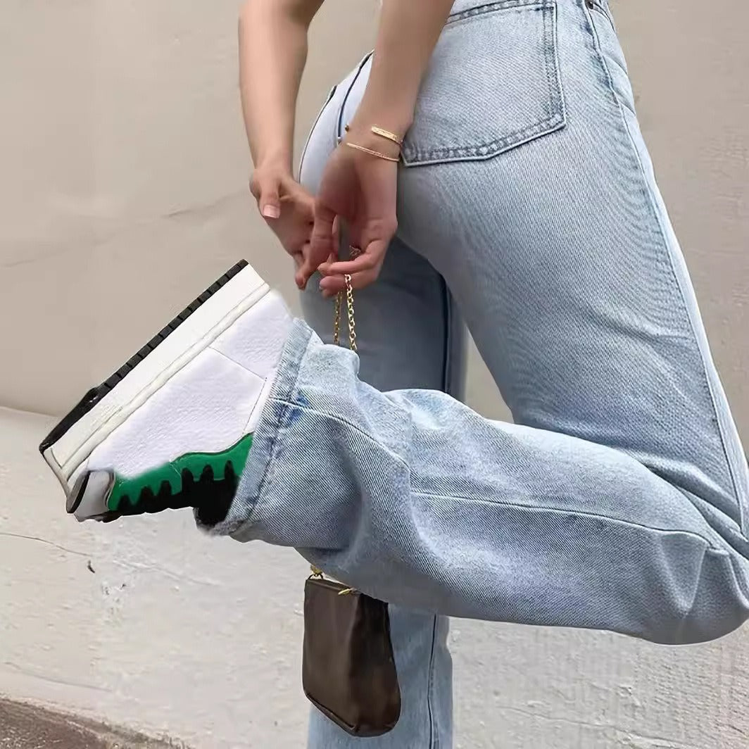 Trendy Women's High Waist Elastic Straight Jeans