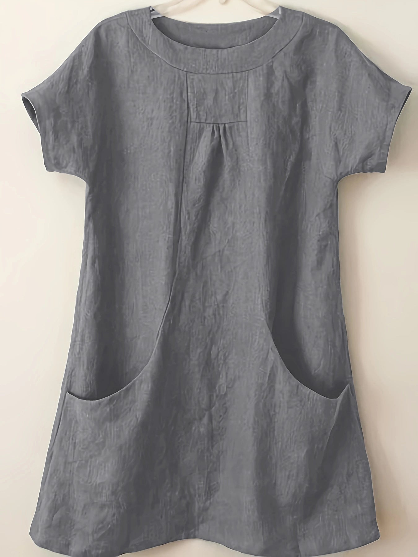 Women's Cotton Round Neck Pocket Shirt Blouse