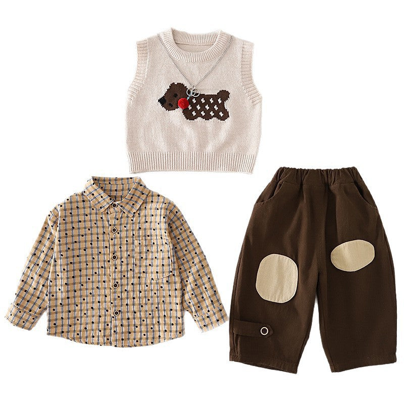 Handsome Little Boy Sweater Vest Three-piece Children's Suit