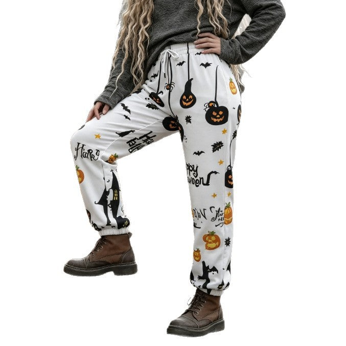 Women's Halloween Cute Fashion Pumpkin Ghost Print Stretch Party Gathering Trousers Casual Pants