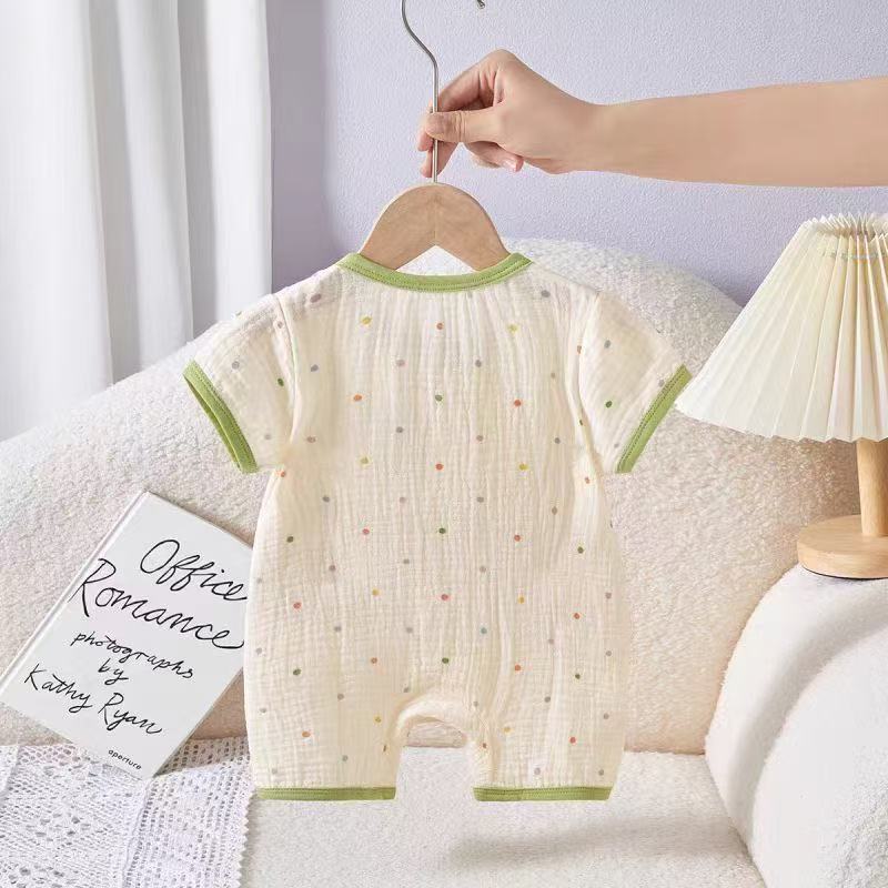 Women's & Men's Infant Summer Thin Gauze Cotton One-piece Cartoon Jumpsuit, Climbing Suit