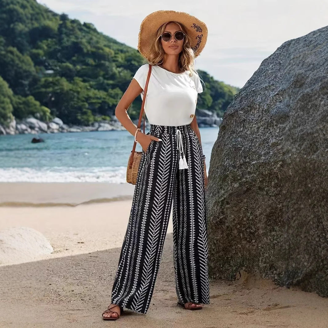 Women's Geometric Print Pattern Elastic Comfort Fashion Straight Casual Pants