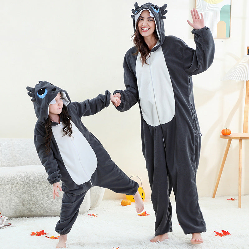 Cartoon Animal Shape Jumpsuit Polar Fleece Hooded Jumpsuit, Climbing Suit