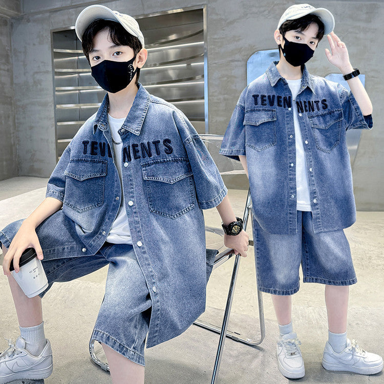 Children's Sleeve Denim Medium Large Pants Boy Children's Suit