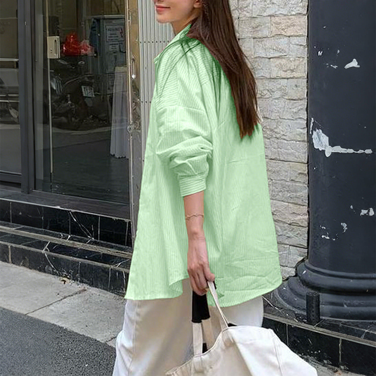 Women's Leisure Vacation Advanced Striped Long-sleeved Shirt Blouse