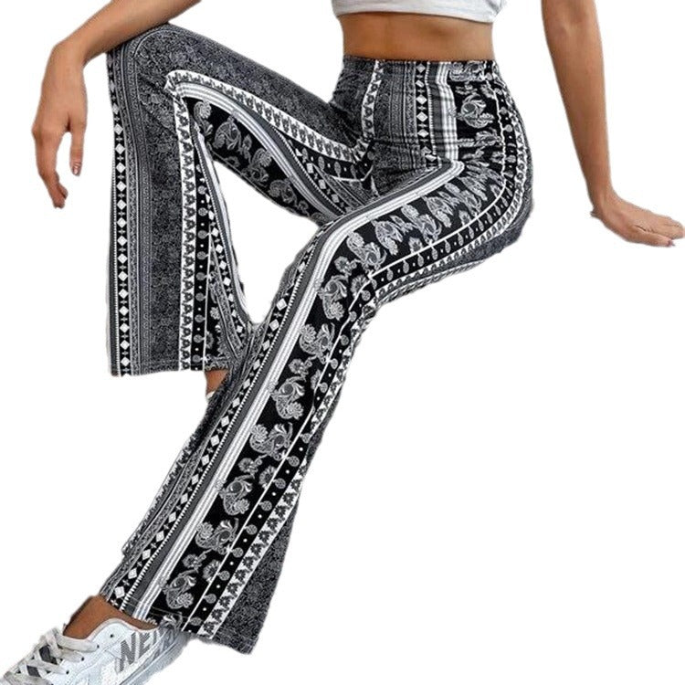 Spring Bohemian High Elastic Tight Flared Casual Pants