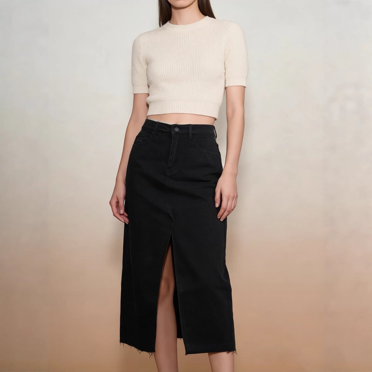 Women's Denim Split Sheath A- Line Slimming Skirt