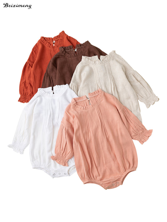 Sleeve Jumpsuit Solid Color Linen Crawling Butt Wrap Clothes Jumpsuit, Climbing Suit