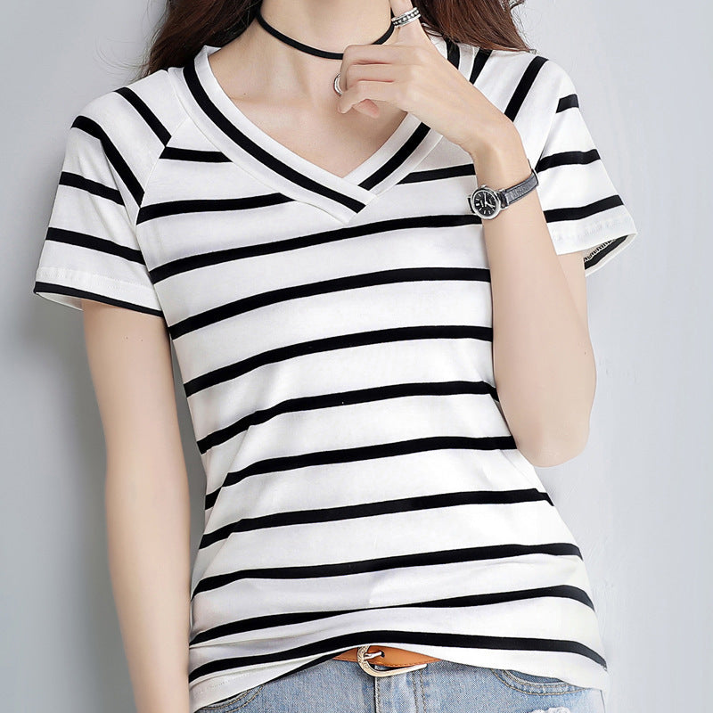 Women's Sleeve Bottoming Shirt Striped Minimalist Solid Women's T-shirt