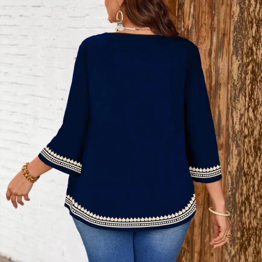 Women's Fashion Casual Printing Sleeve Shirt Blouse