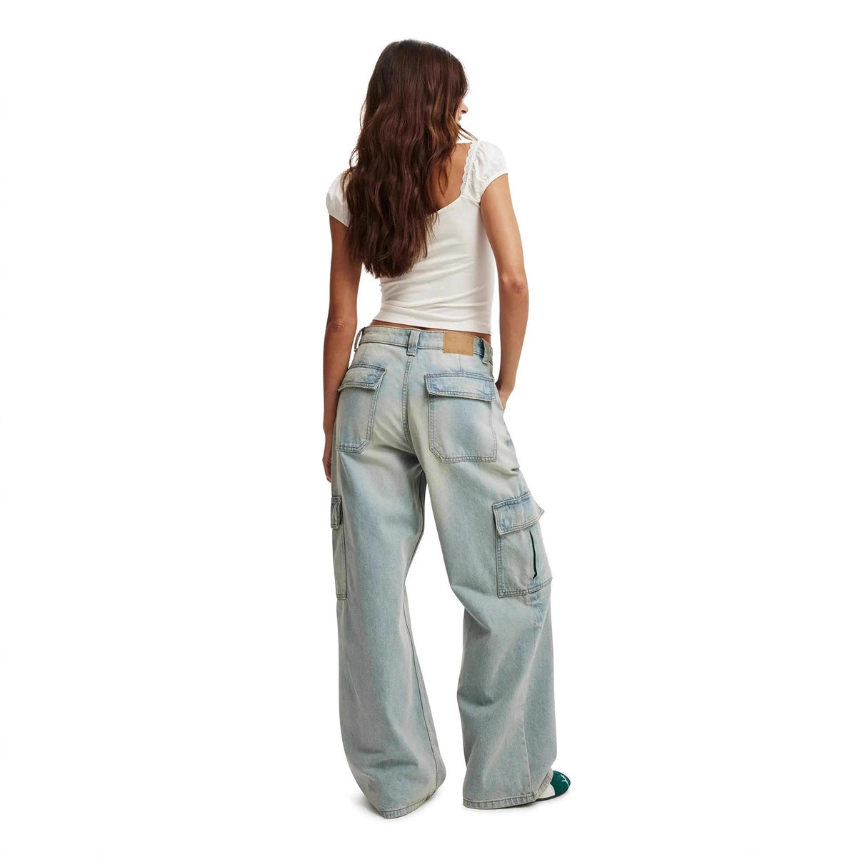 Women's Washed Large With Pocket Trendy Loose Straight Women's Jeans