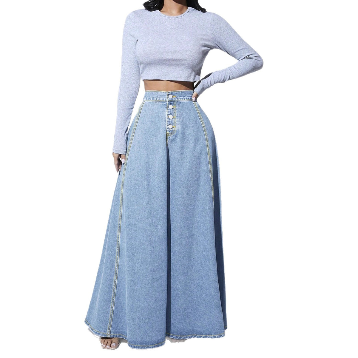 Versatile Women's Denim Design Single-breasted Line Skirt