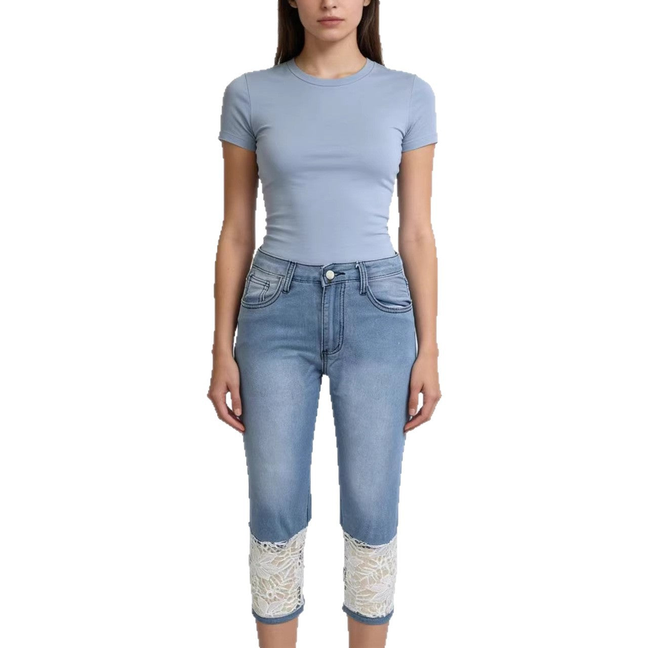 Women's Lace Fashion Personalized Cropped Straight Women's Jeans