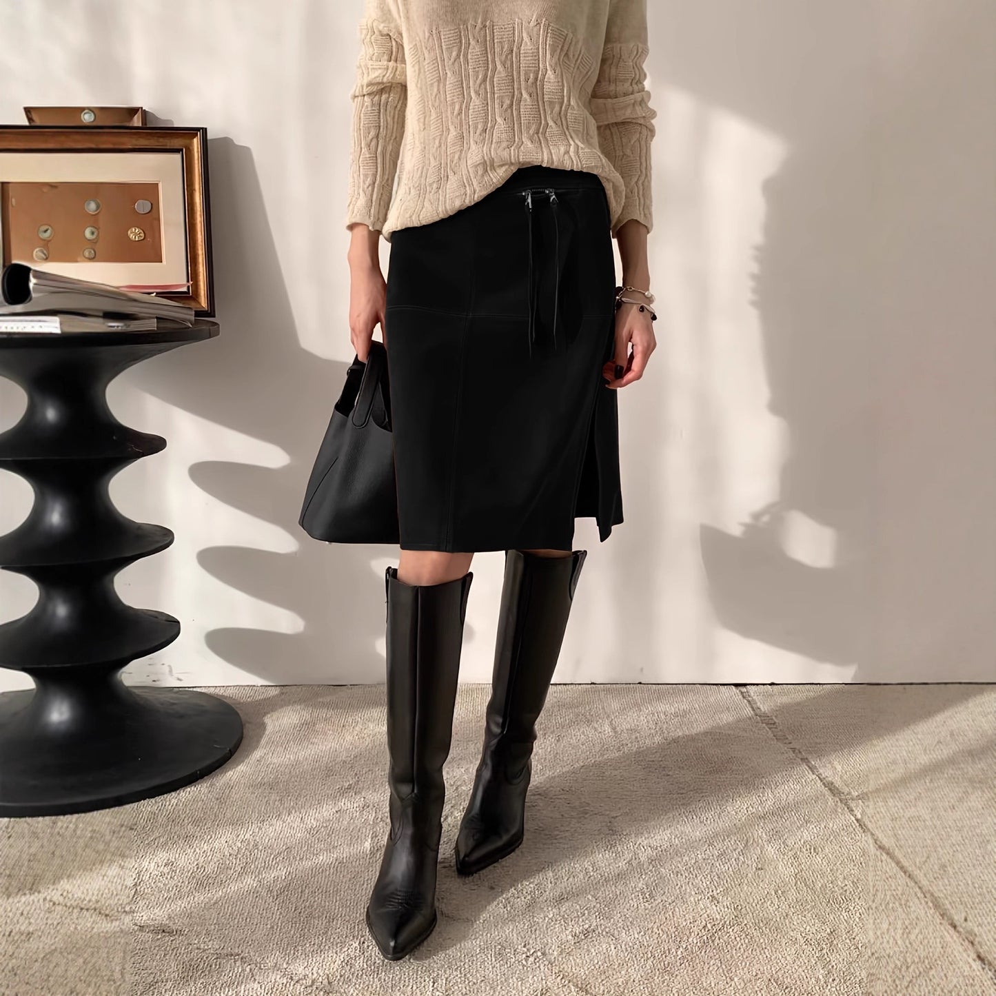 Casual Fashion Suede Old Money Style Retro Pure Skirt