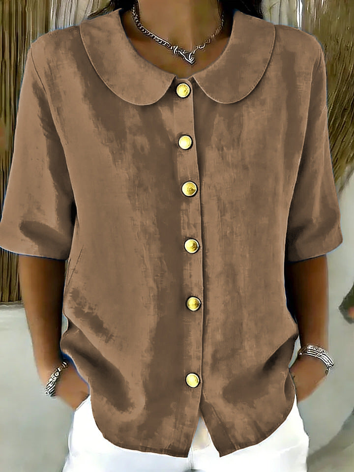 Women's Summer Elegant Fashion Button Linen Short-sleeved Blouse