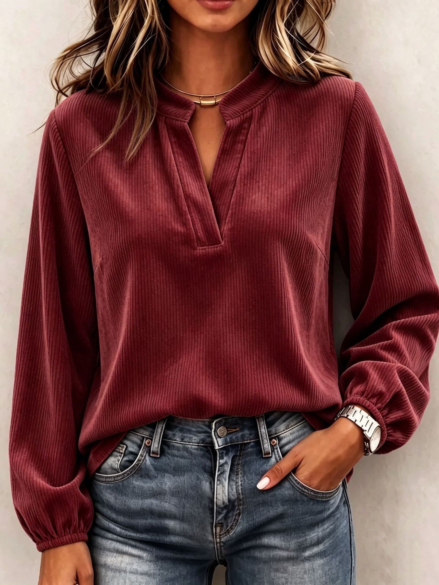 Women's Autumn Fashion Corduroy Long Sleeve Shirt Blouse