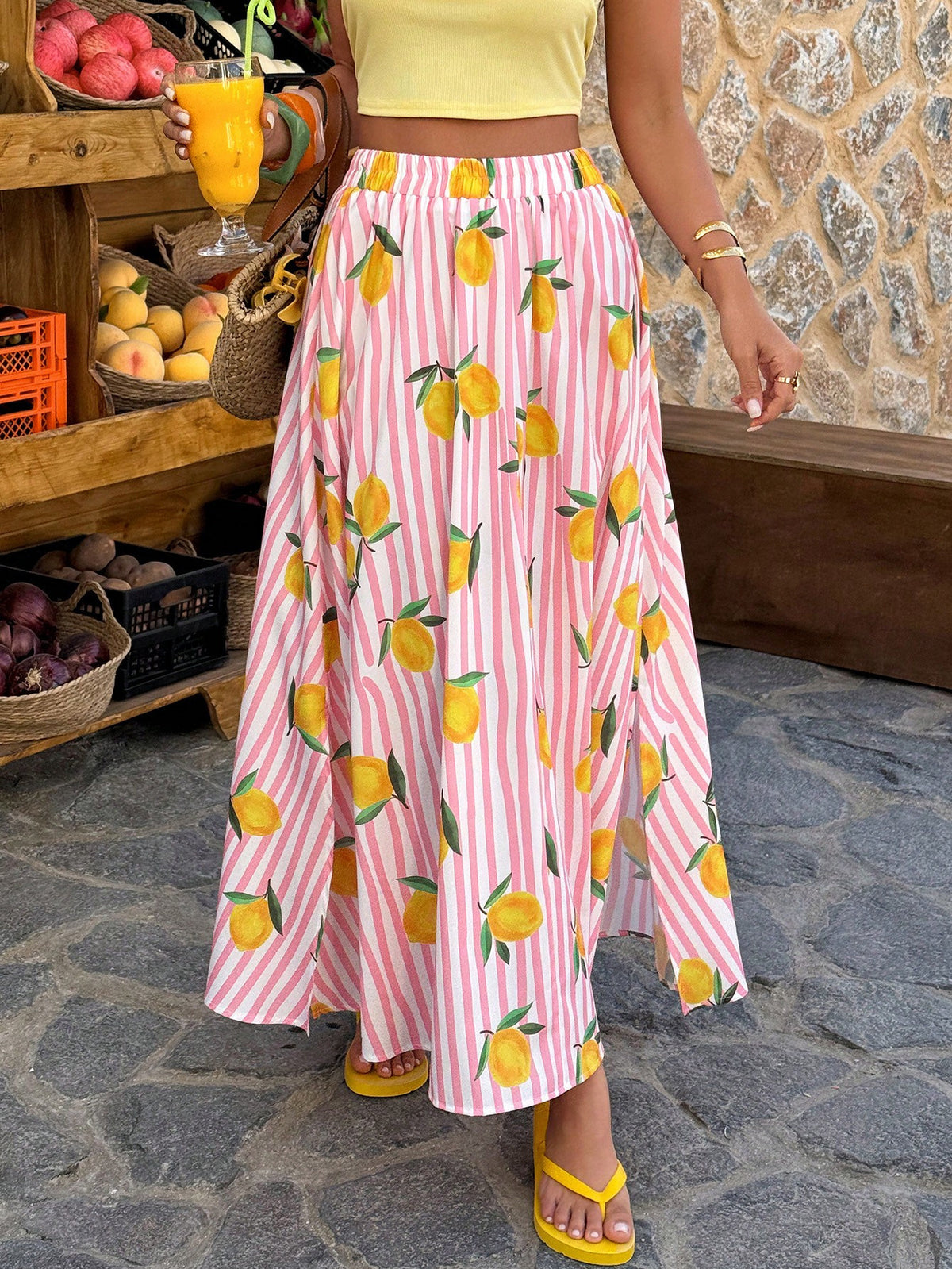 Women's Fruit Printed A- Line Loose Beach Skirt