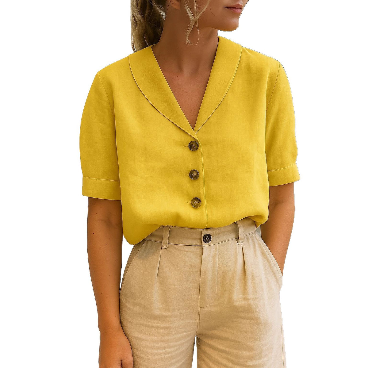 Women's Casual Long Sleeve Cotton Linen Solid Color Blouse