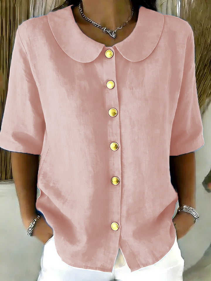 Women's Summer Elegant Fashion Button Linen Short-sleeved Blouse