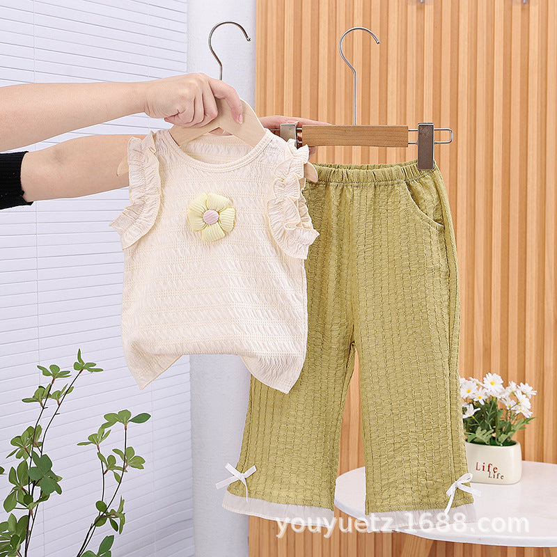 Korean Style Summer Small Flower Short Sleeve Children's Suit