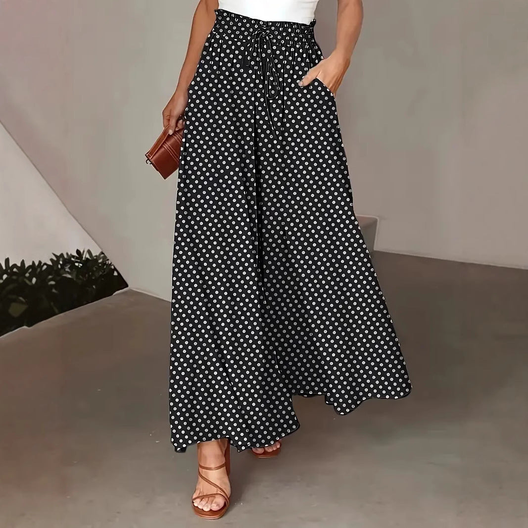 Cool Polka Dot Printed Long Culottes Casual Pants