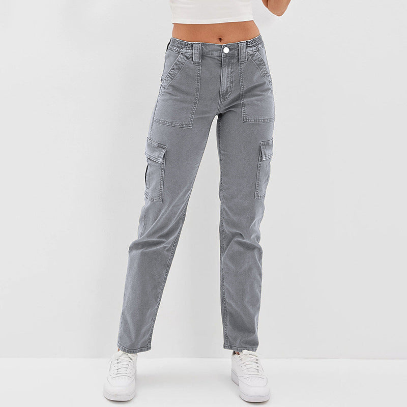 Women's Washed Button Casual Cotton Trousers Women's Jeans