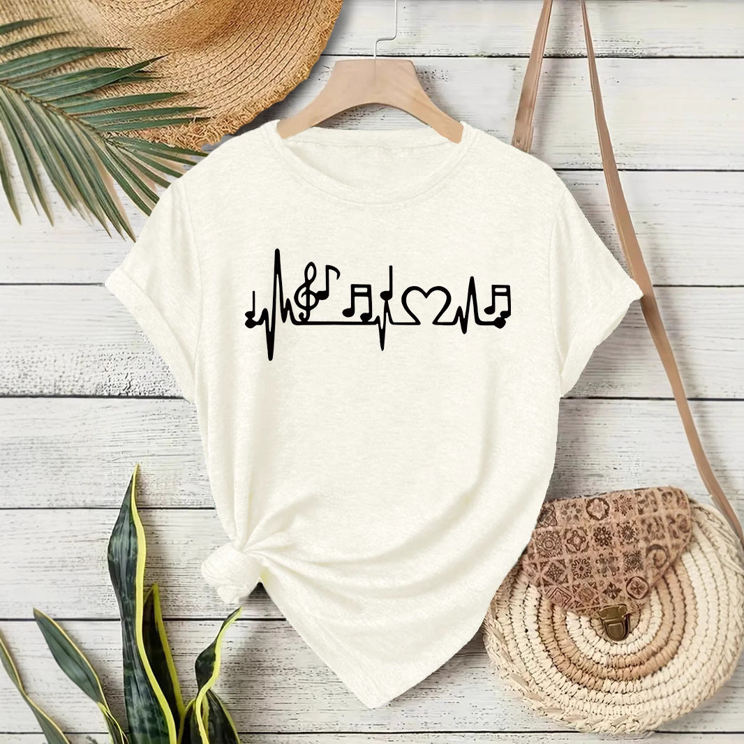 Women's Cute Printed Short-sleeved Note Fashion Women's T-shirt