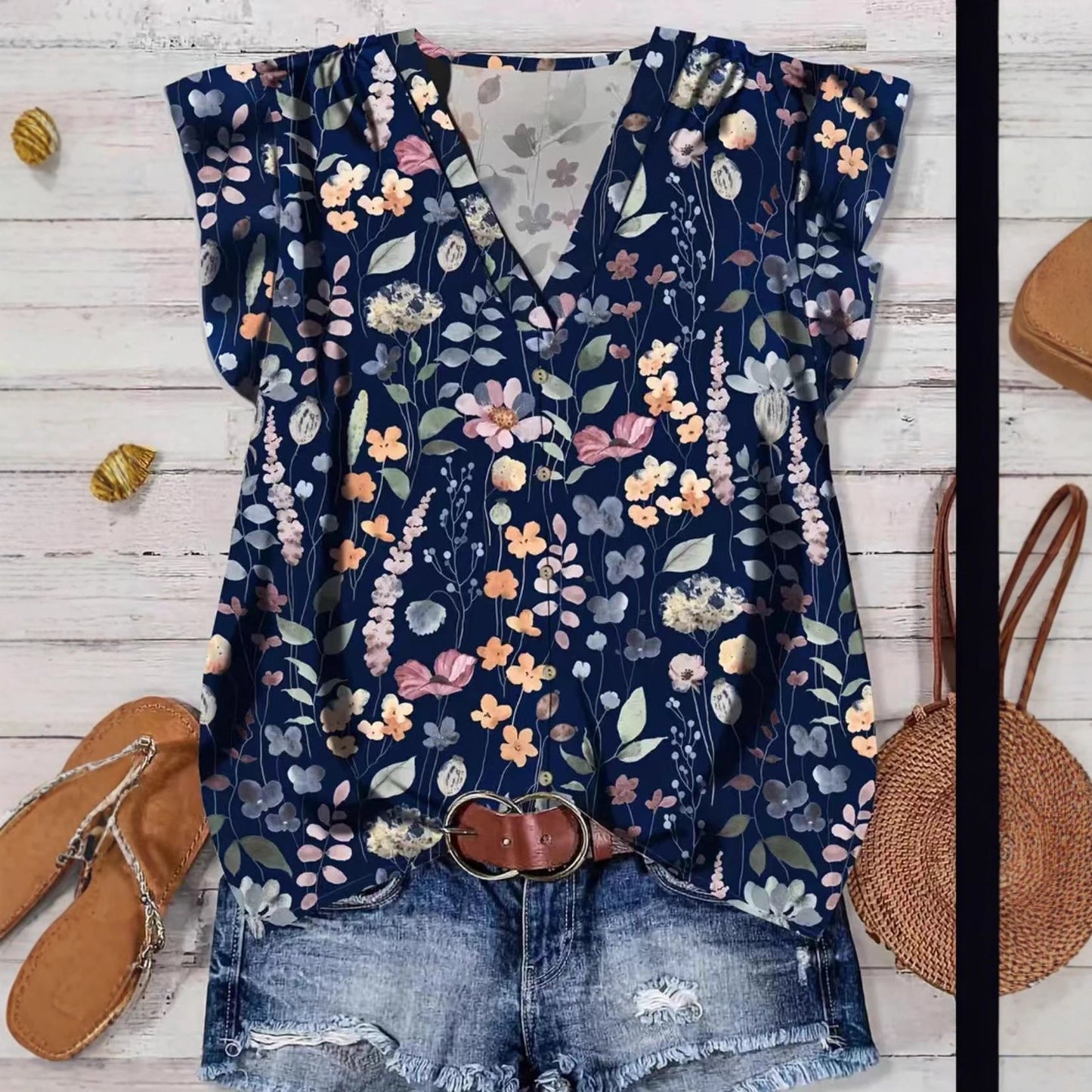 Women's Casual Elegant Cap Sleeve Loose Shirt Source Blouse