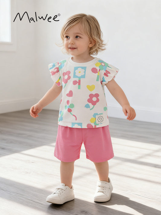 Summer Round Neck Short Sleeve Cute Little Two Children's Suit