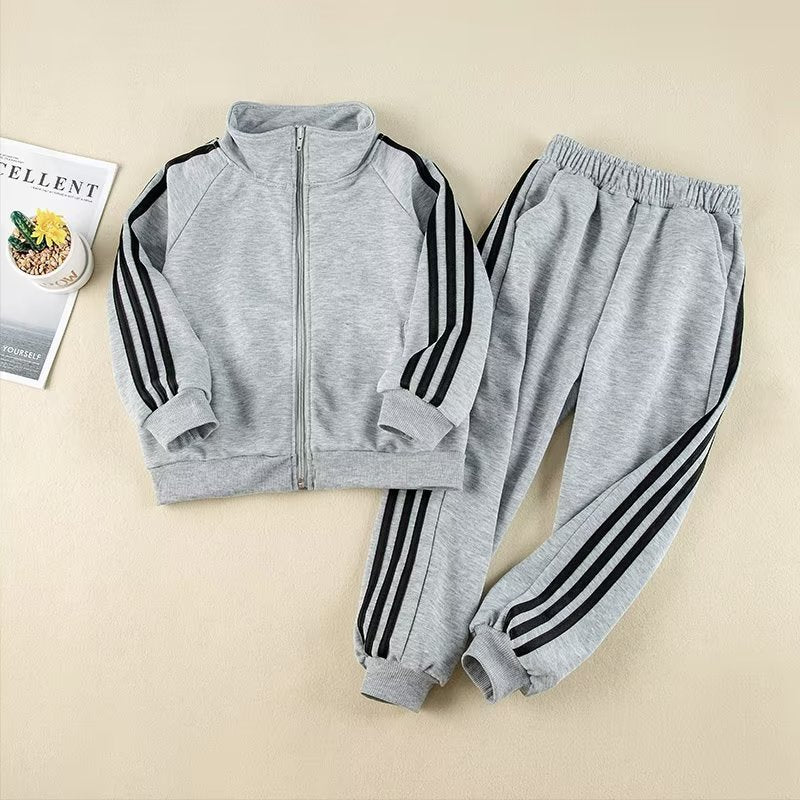 Children's Leisure Sports Boys Zipper Cardigan Outerwear Striped Children's Suit