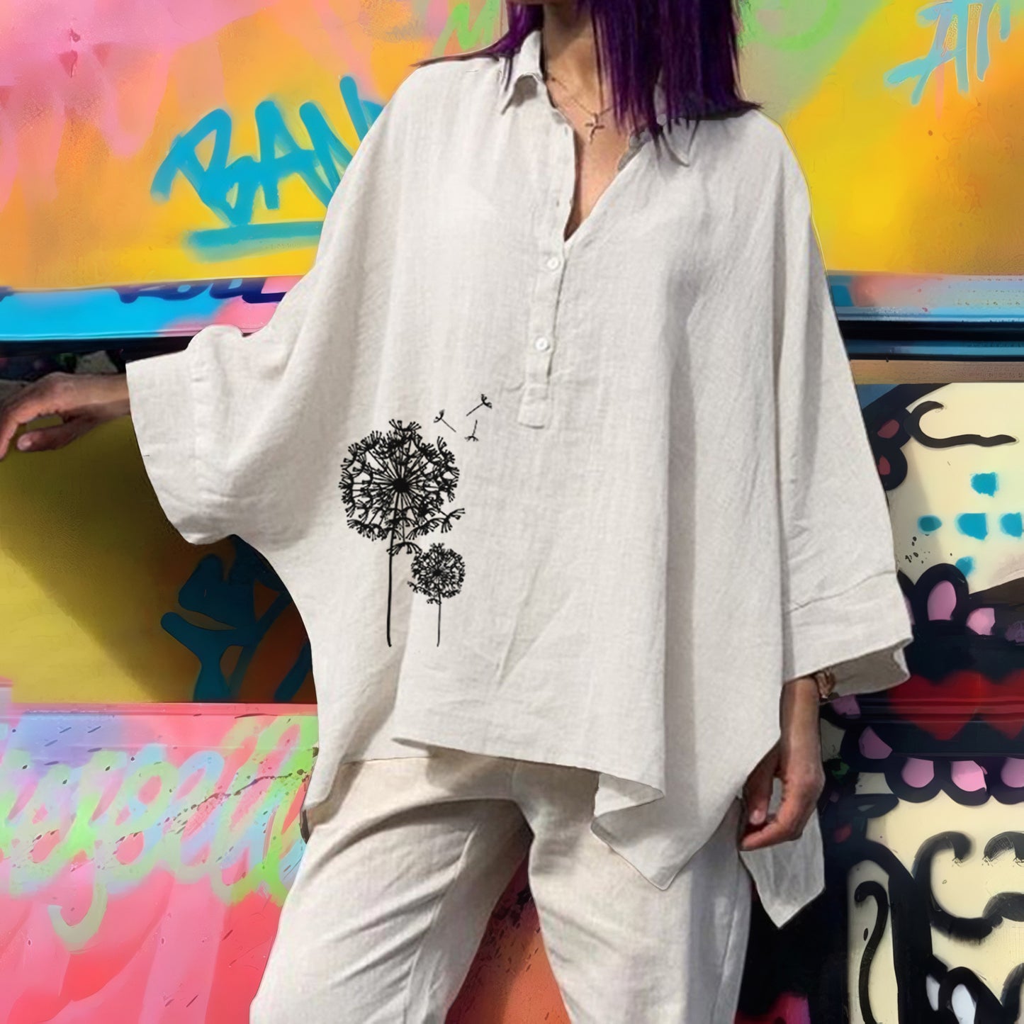 Women's Batwing Clothes Loose Cotton Linen Casual Blouse