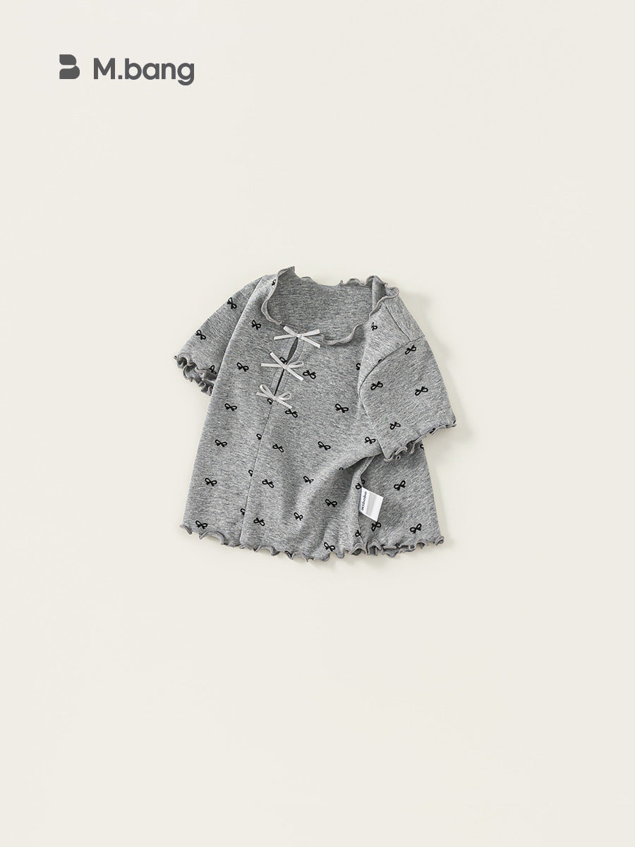 Children's Clothing Summer Korean Top Wooden Ear Bow Printed Children's T-shirt