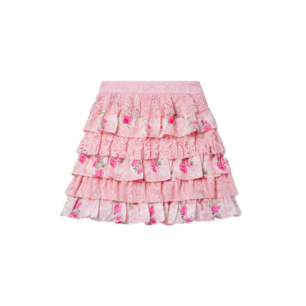 Women's Natural Plant Floral Print Lace Cake Skirt
