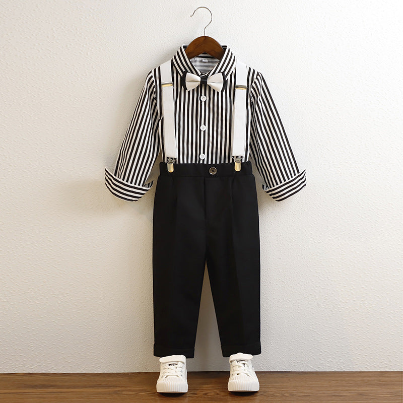 Children's Striped Shirt British Fashion Boy's Overalls Performance Children's Suit