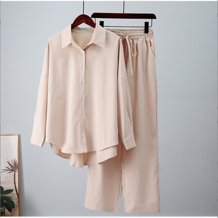 Women's Loose Elastic Wrinkle Long-sleeved Shirt Suits