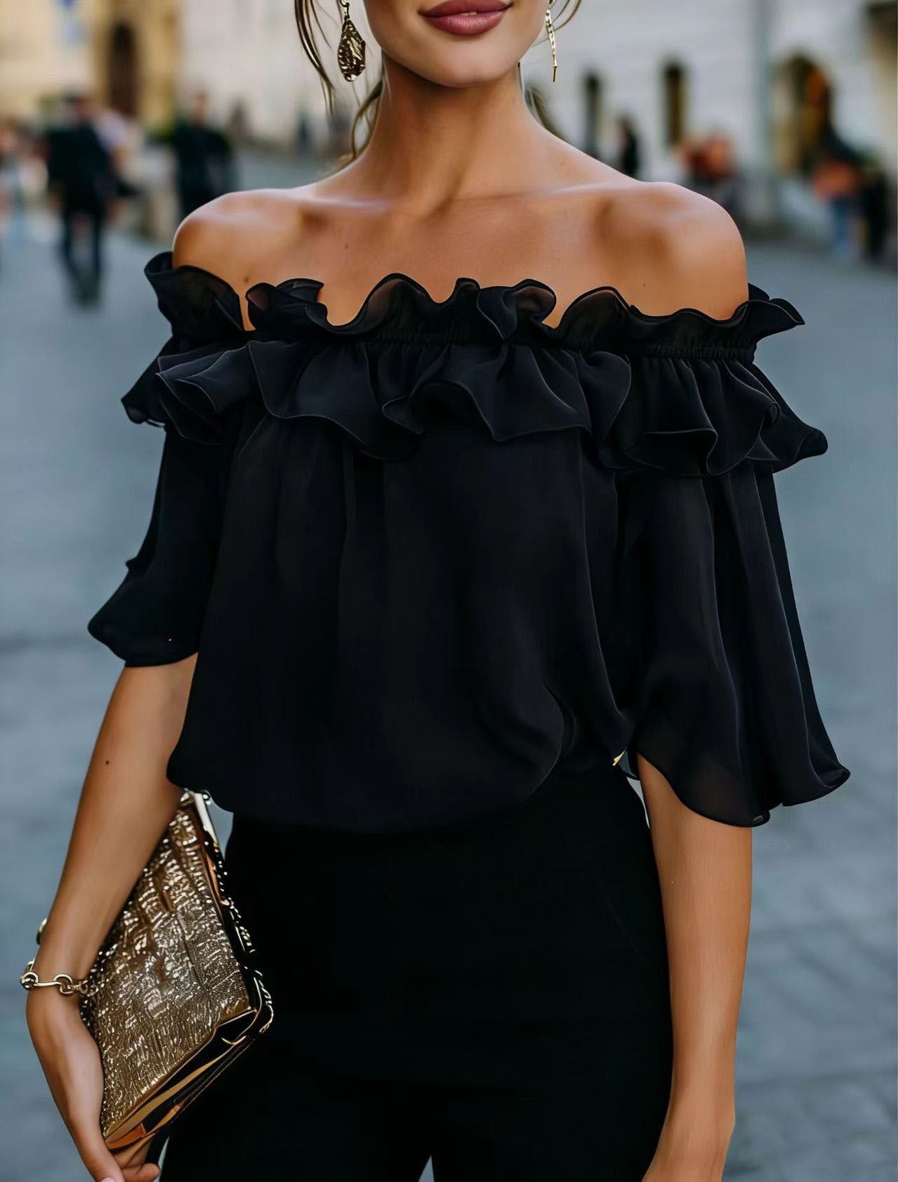 Women's Summer Fashion Fresh Pink Casual Ruffled Lace Shirt, Chiffon Shirt