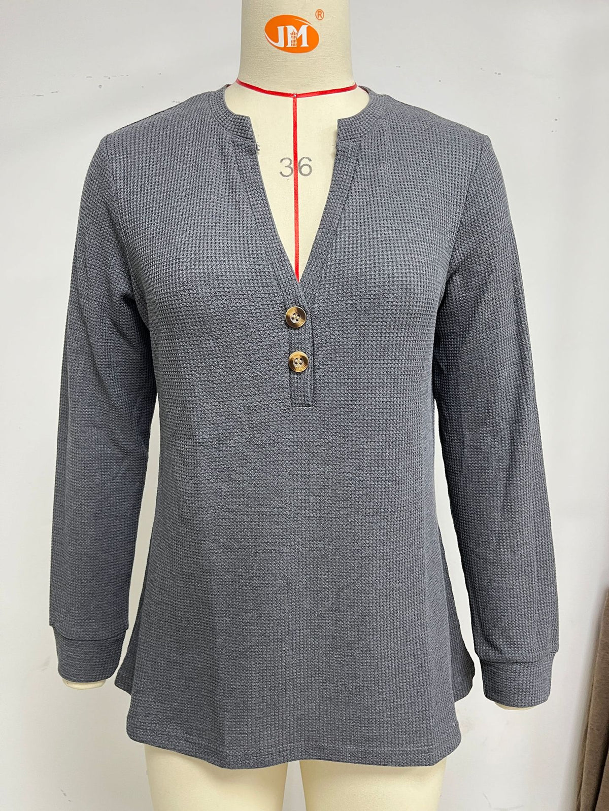 Women's Solid Color Button Loose Long-sleeved Women's T-shirt