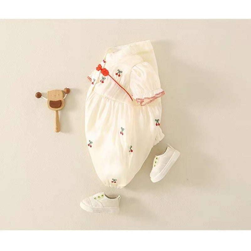 Infant Summer Cute National Fashion Cheongsam One-piece Romper Short Jumpsuit, Climbing Suit