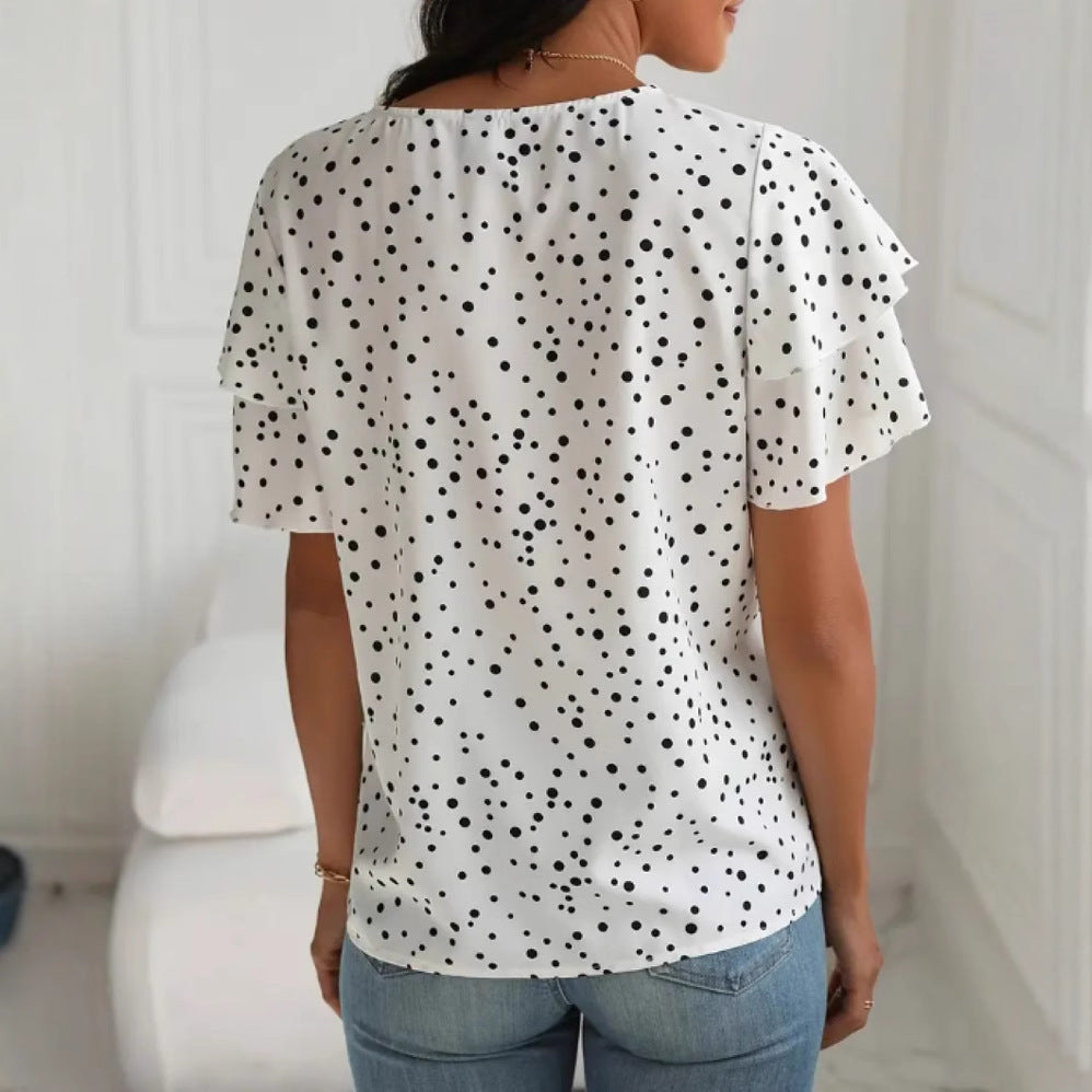 Women's Summer Princess Sleeves Polka Dot Printed Large Size T-shirt
