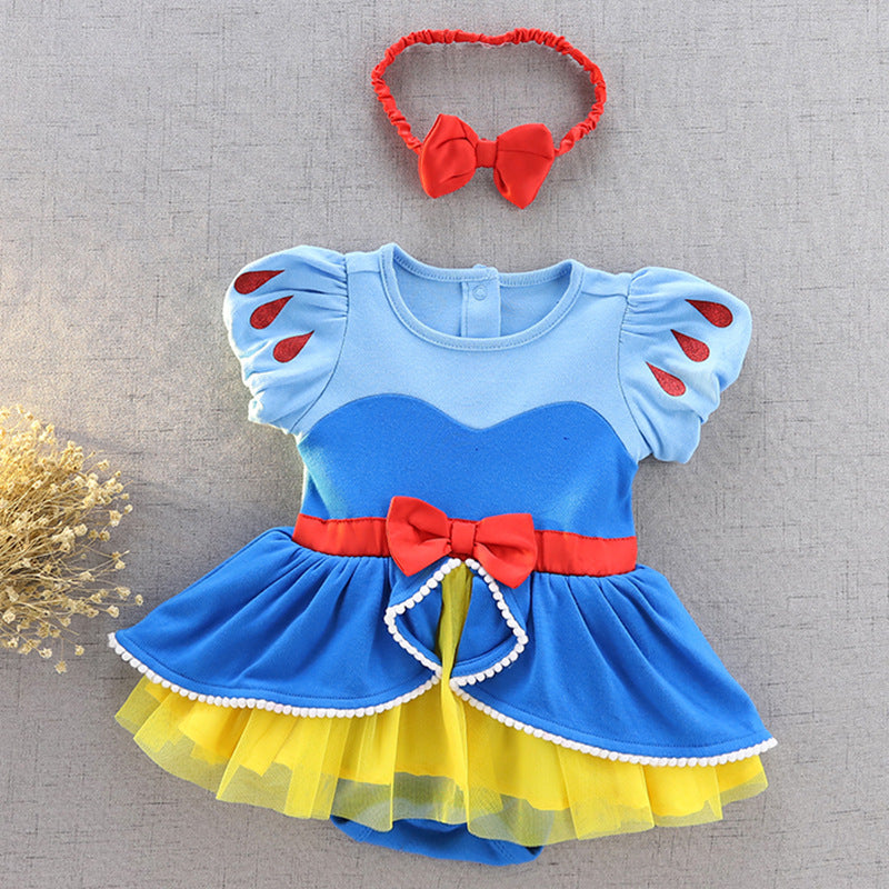 Children's Pullover Romper Short Sleeve Tulle Skirt Jumpsuit, Climbing Suit
