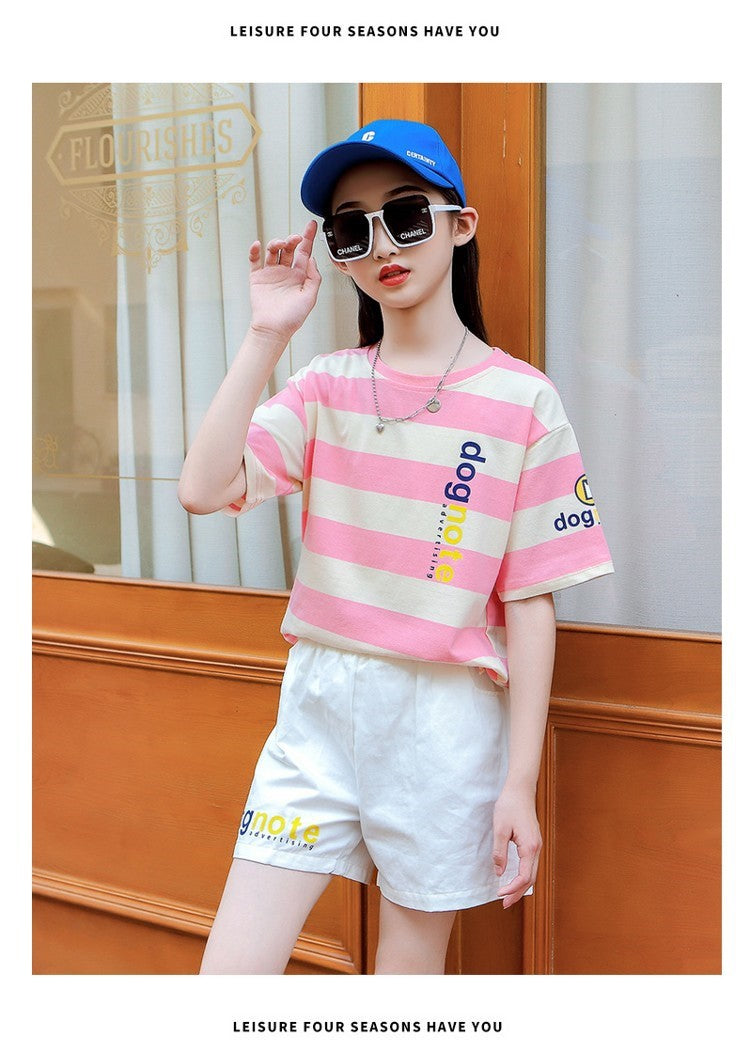 Children's Sports Young Teen Clothing Fashionable Short Sleeve Two-piece Summer Children's Suit