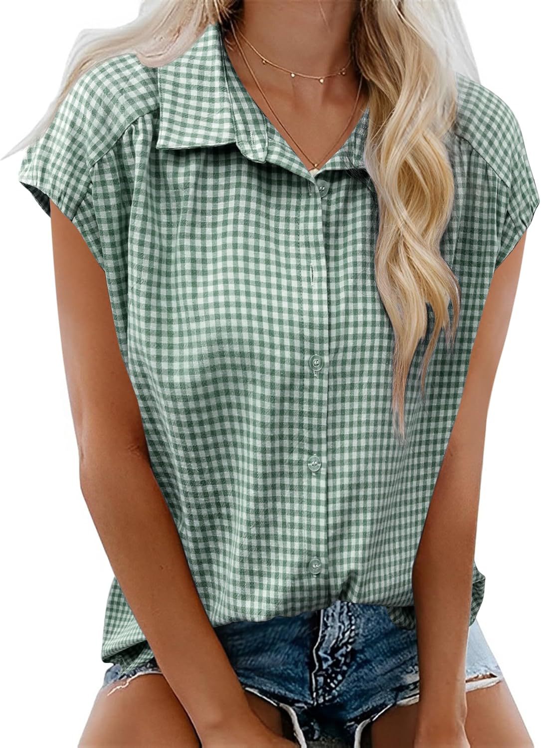 Women's Summer Button Short-sleeved Shirt Lapel Casual Blouse