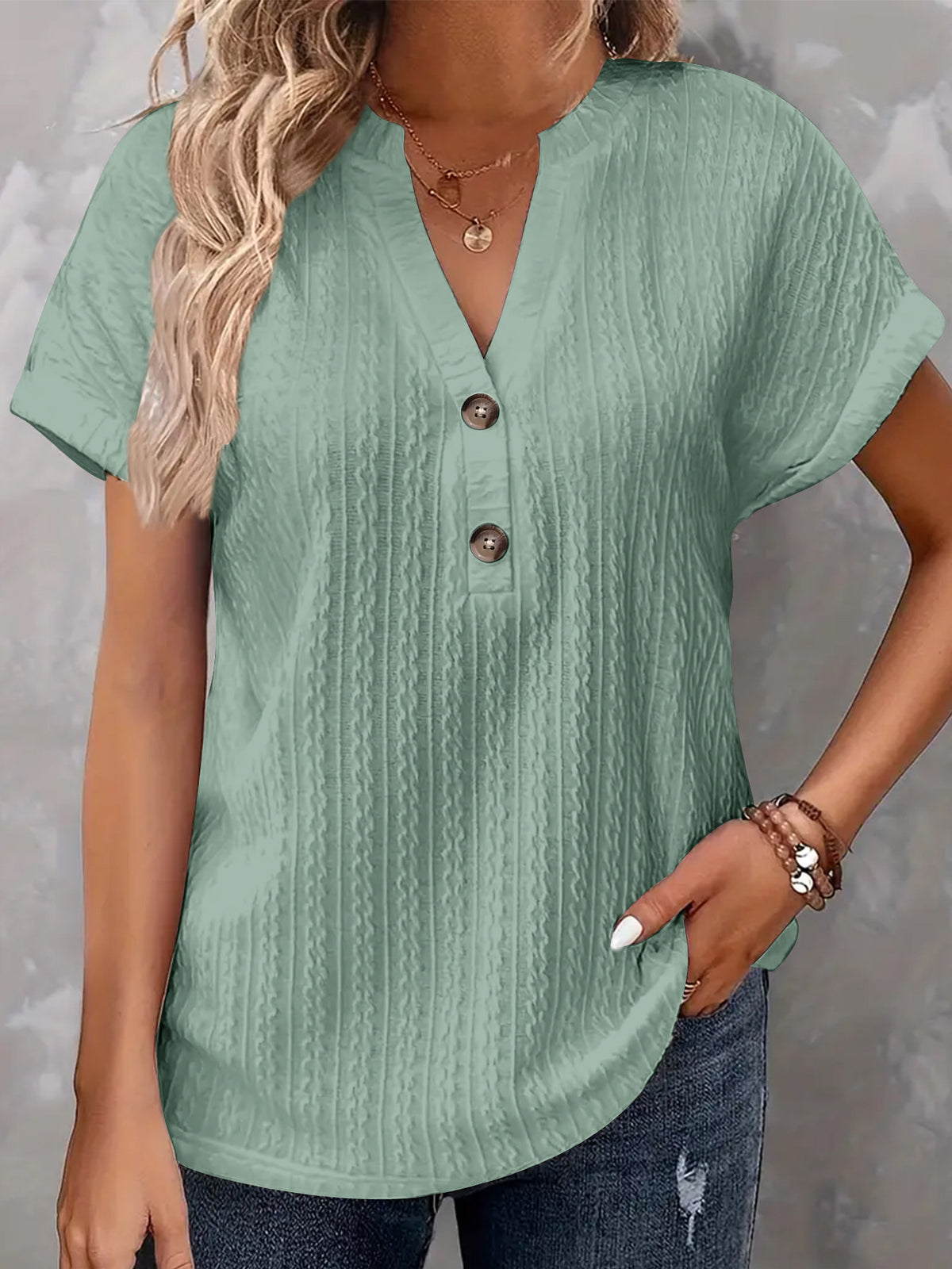 Women's Fashion Casual Solid Color Buttons Women's T-shirt