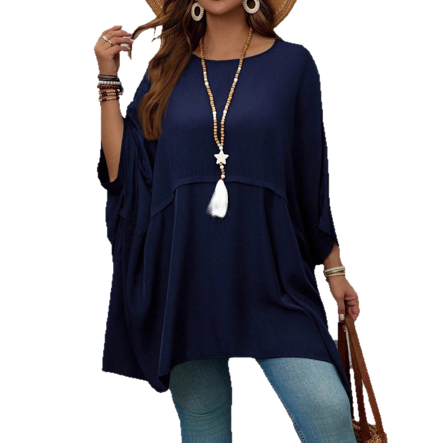 Elegant Women's Loose Round Neck Batman Large Size T-shirt