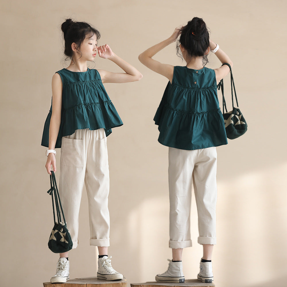 Cropped Summer Double Pocket Curling Daddy Medium Large Children's Pants