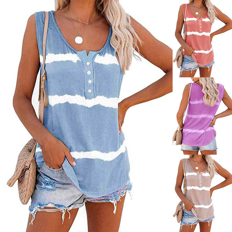 Popular Women's Summer Striped Print Button Tops