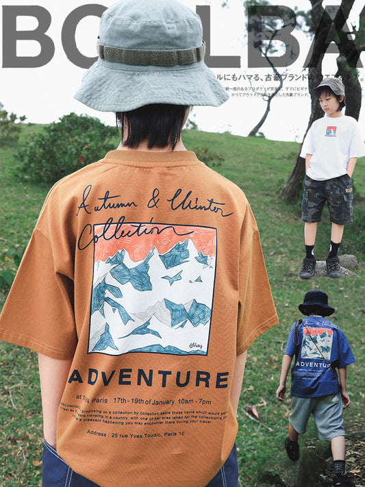 Men's & Children's Outdoor Clothing Short-sleeved Summer Middle Big Round Neck Children's T-shirt
