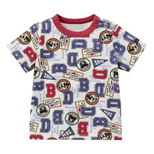 Children's Boys Full Printing Bucket Black Bear Cotton Short Children's T-shirt