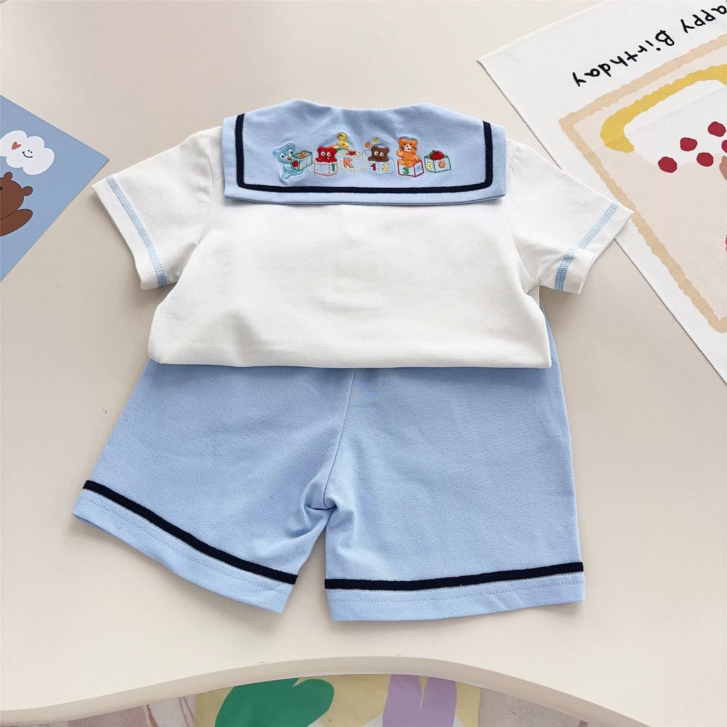 Soft Navy Short Sleeve Summer Boys Children's Suit