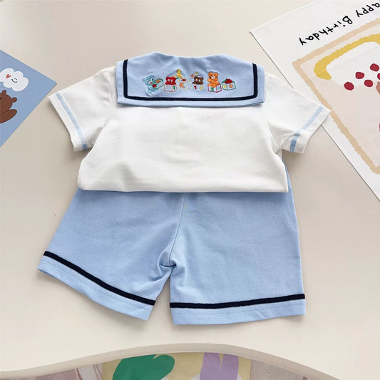 Soft Navy Short Sleeve Summer Boys Children's Suit
